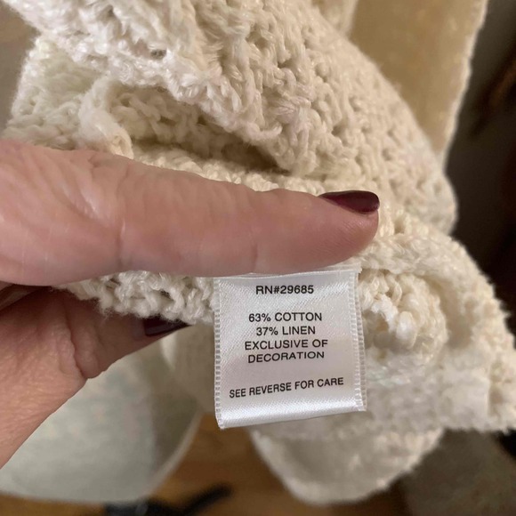 Pendleton White Knit Cardigan Cotton Linen Large Hook Eye Closure Crewneck - Picture 7 of 8